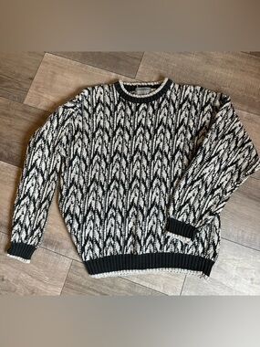 90s Boxy Textured Knit Sweater Black Cream Minimalist Grunge Scandi Vintage